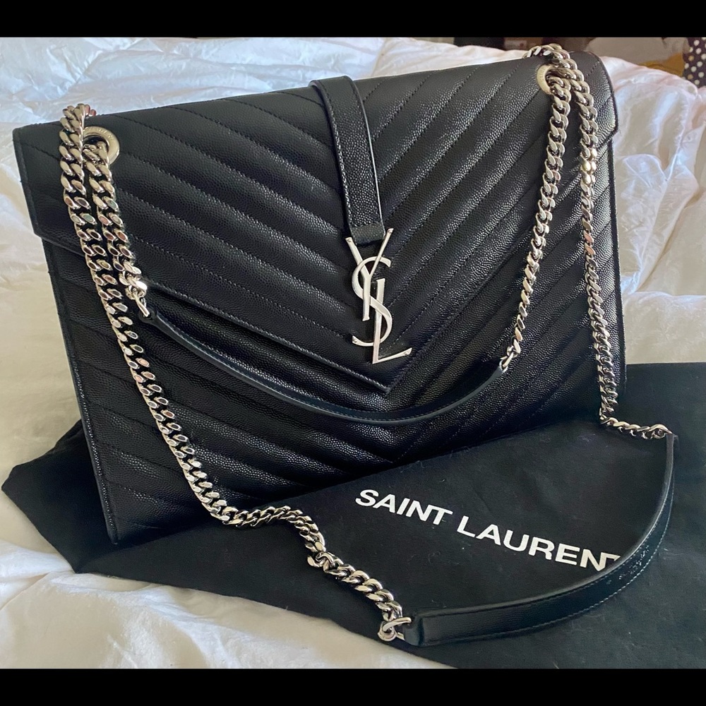 SAINT LAURENT ENVELOPE LARGE BAG MATELASSE GRAIN DE POUDRE EMBOSSED LEATHER